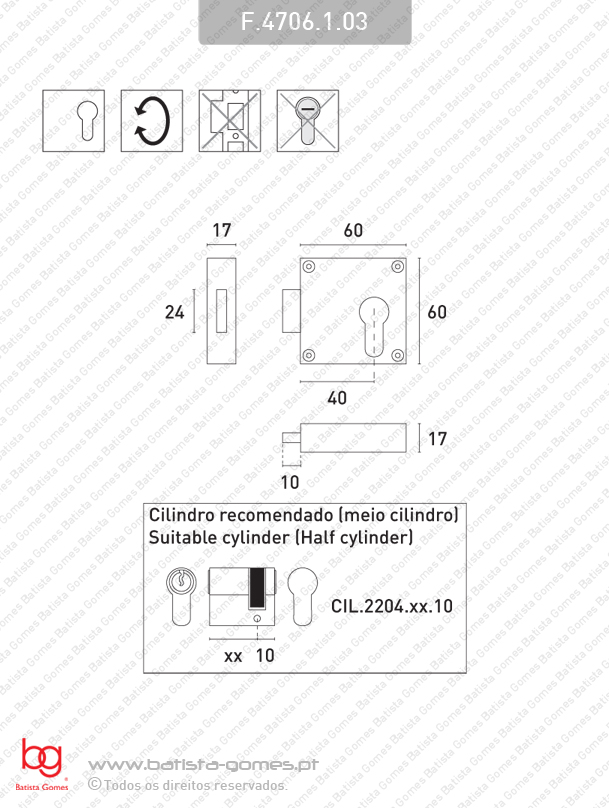 Fechadura de sobrep�r para portas de arm�rios - cilindro europeu